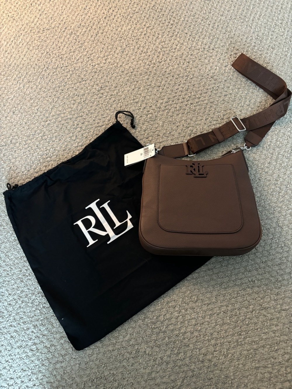 Ralph Lauren Chocolate Brown Pebbled Leather Crossbody Satchel